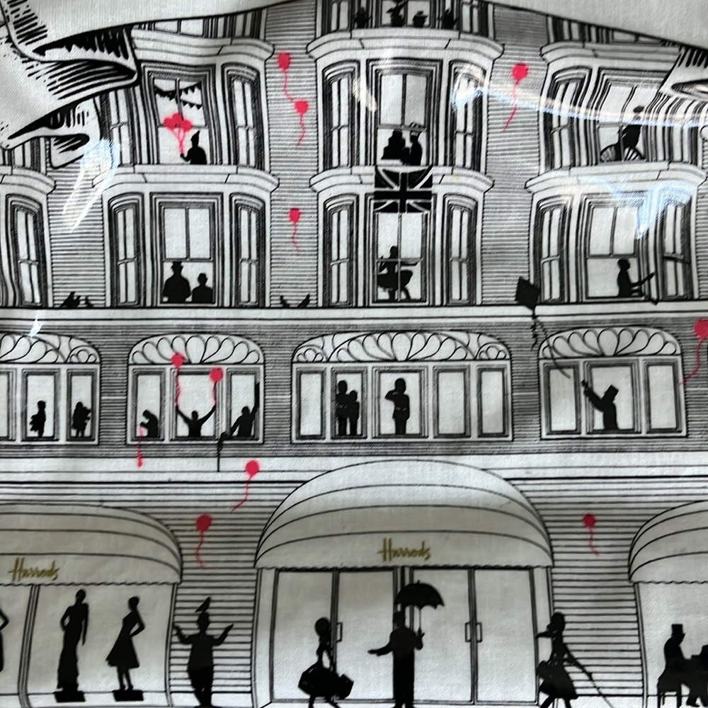 Harrods London PVC tote bag pink balloons black white store front zipper 14x12 - Picture 3 of 16